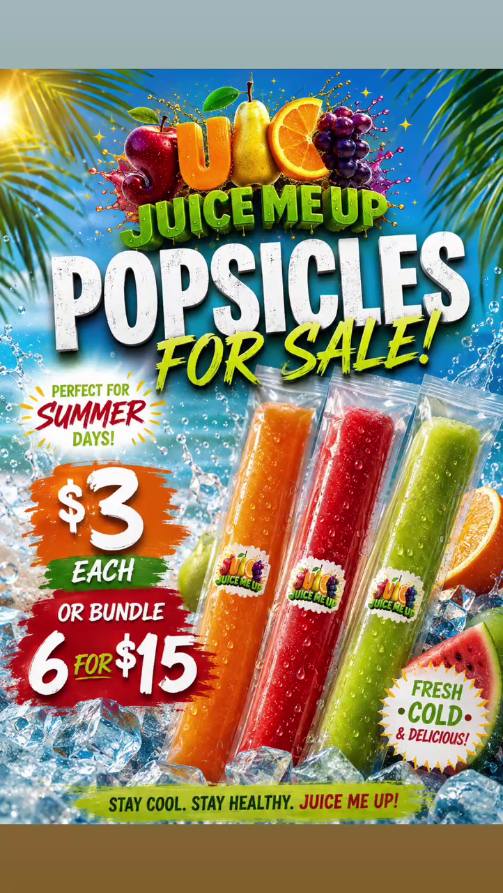 Juice Me Up summer popsicles — $3 each or 6 for $15