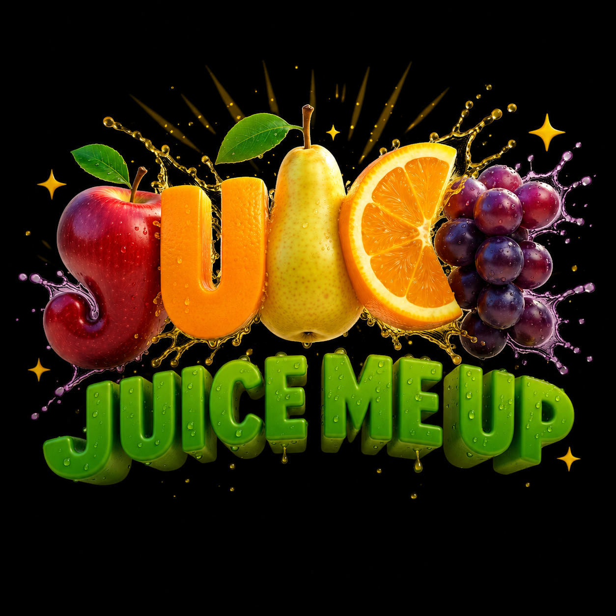 Juice Me Up logo with fresh fruits